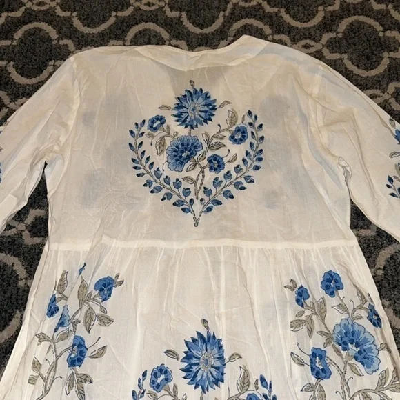 NWT The Company Store Voile Printed Blue & White Caftan Dress XS‎ - Picture 11 of 12